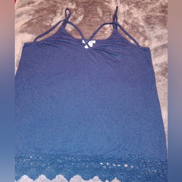 K. Jordan Cotton Modal Long Lacey Adjustable Strappy Cami Top Navy Blue Size XL - Picture 3 of 4